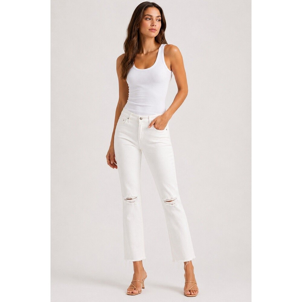 MOTHER The Looker Crop Jeans 24 White Sleeping Beauty Distressed Raw Hem Coastal